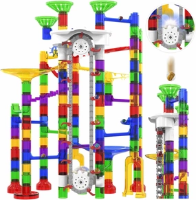219Pcs Elevator Marble Run - Construction Building Blocks Toys Marble Race Track with Marbles, Easter STEM Gifts for Boys Girls Kids 4-12 (A-Colorful)