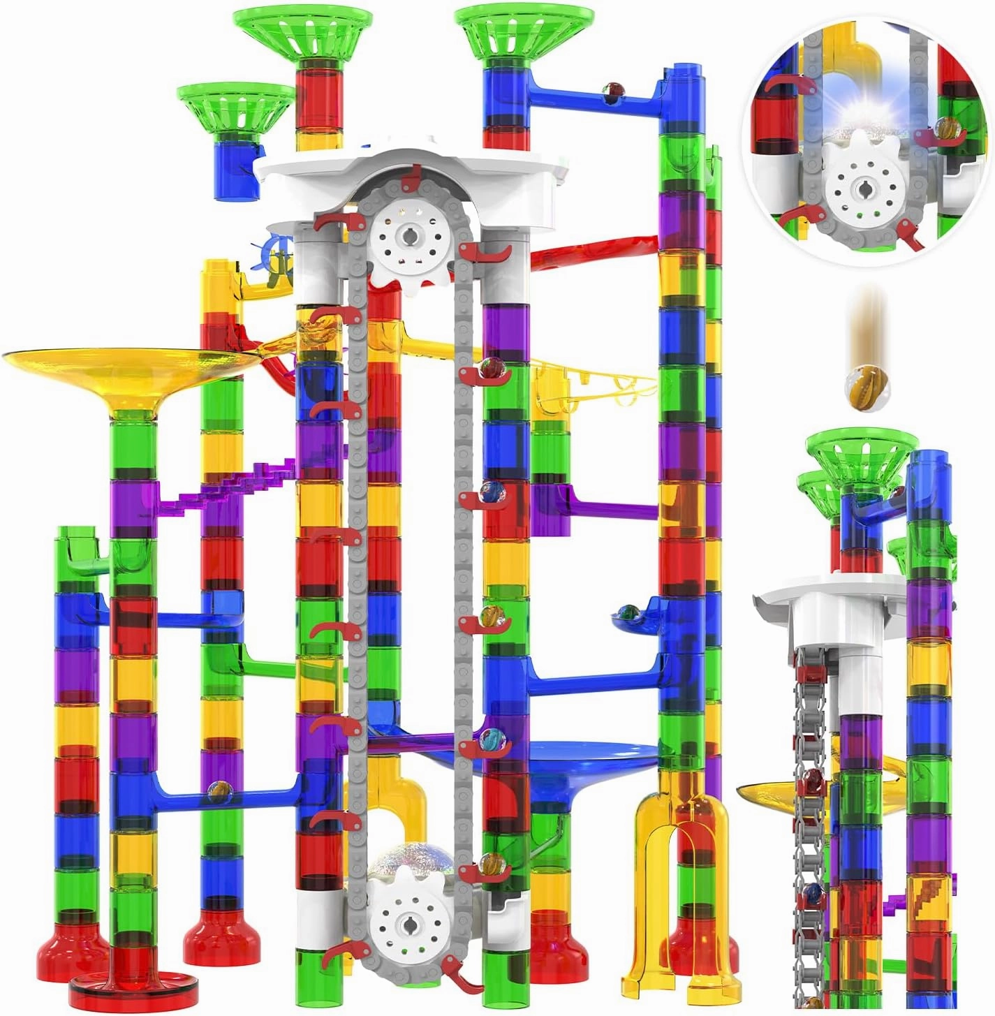 219Pcs Elevator Marble Run - Construction Building Blocks Toys Marble Race Track with Marbles, Easter STEM Gifts for Boys Girls Kids 4-12 (A-Colorful)