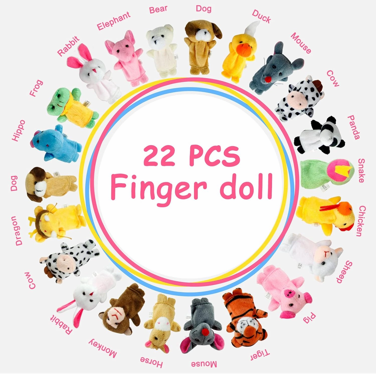 22 pcs Plush Animals Finger Puppet Toys - Mini Plush Figures Toy Assortment for Kids, Soft Hands Finger Puppets Game for Autistic Children, Great Family Parents Talking Story Set