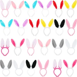 24 Pack Easter Bunny Headband Colorful Plush Rabbit Ears Headband for Kids and Adults Easter Cosplay Birthday Party Supplies