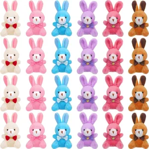 24 Pieces Easter Bunny Rabbit Plush Stuffed Animals 4 Inch Stuffed Bunny Toys Soft Tiny Rabbit Doll Plush Hanging Pendant Ornament Sitting Rabbit Plush Toy for DIY Keychain Easter Party Decorations