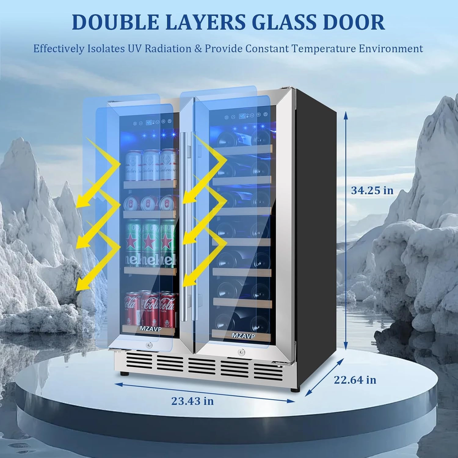 24 Inch Wine and Beverage Refrigerator, Dual Zone Beverage Cooler with Glass Door, Built-In or Freestanding Wine Fridge with Fast Cooling, 20 Bottles and 88 Cans Large Capacity
