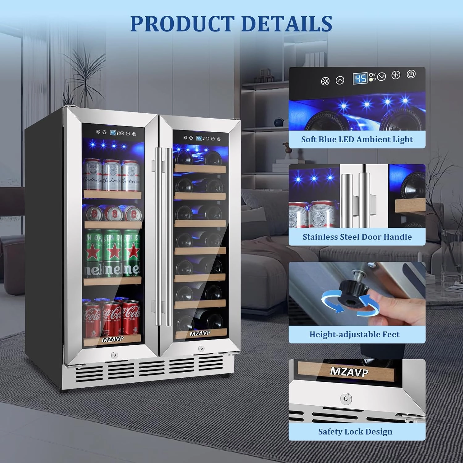 24 Inch Wine and Beverage Refrigerator, Dual Zone Beverage Cooler with Glass Door, Built-In or Freestanding Wine Fridge with Fast Cooling, 20 Bottles and 88 Cans Large Capacity