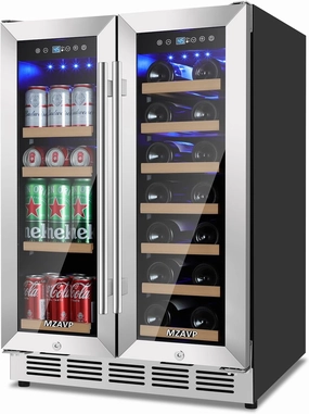 24 Inch Wine and Beverage Refrigerator, Dual Zone Beverage Cooler with Glass Door, Built-In or Freestanding Wine Fridge with Fast Cooling, 20 Bottles and 88 Cans Large Capacity