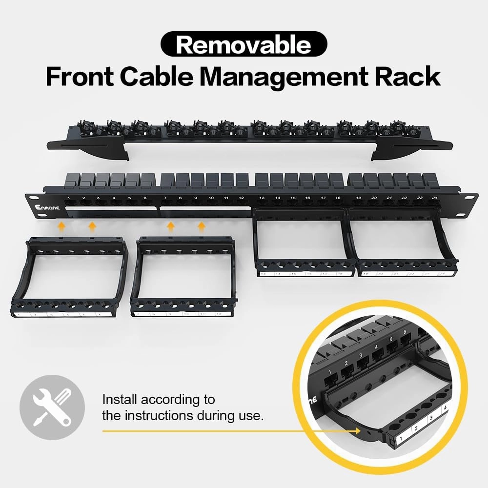 24 Port Patch Panel RJ45 Patch Panel CAT6a Keystone Patch Panel UTP with Smart Cable Management for 19 inch Rack Mount