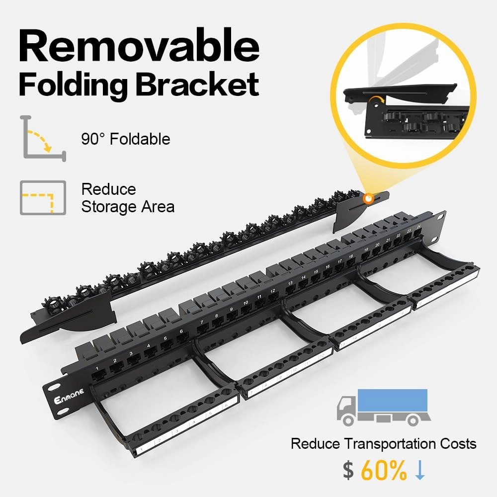 24 Port Patch Panel RJ45 Patch Panel CAT6a Keystone Patch Panel UTP with Smart Cable Management for 19 inch Rack Mount