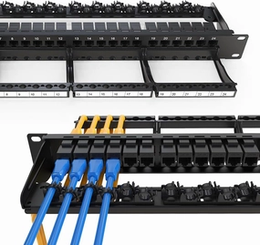 24 Port Patch Panel RJ45 Patch Panel CAT6a Keystone Patch Panel UTP with Smart Cable Management for 19 inch Rack Mount