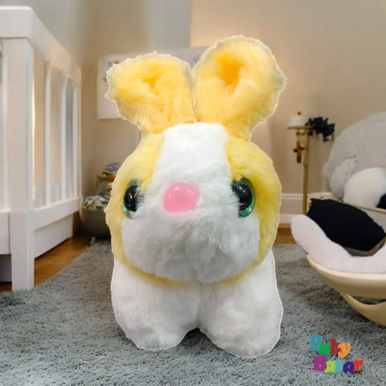 27 CM Premium Yellow Bunny Plush - Soft & Cuddly Stuffed Rabbit with Black Eyes