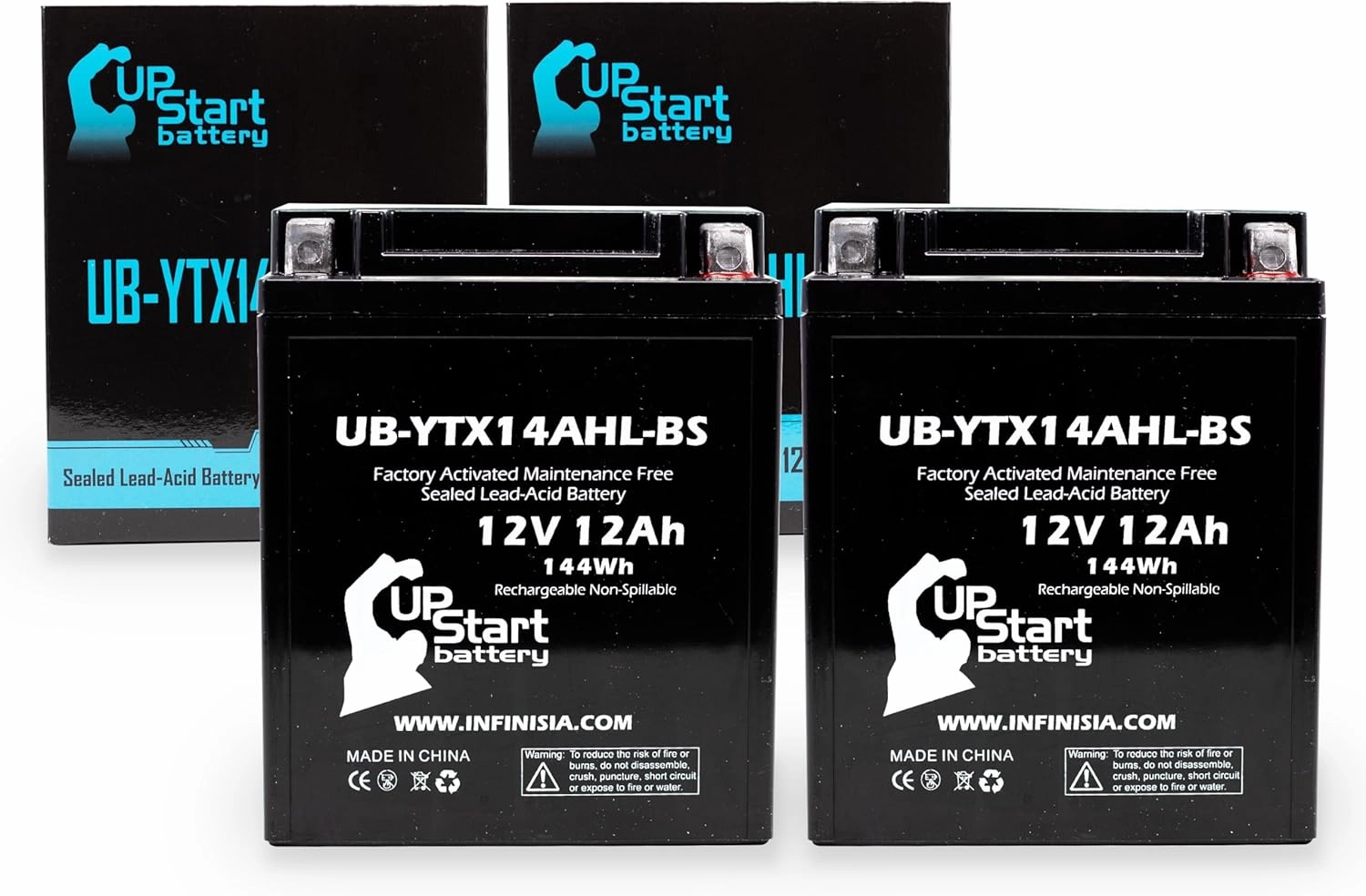 2-Pack UB-YTX14AHL-BS Battery Replacement for 1987 Cagiva T4 E Elefant, W12 350 CC Motorcycle - Factory Activated, Maintenance Free, Motorcycle Battery - 12V, 12AH, UpStart Battery Brand