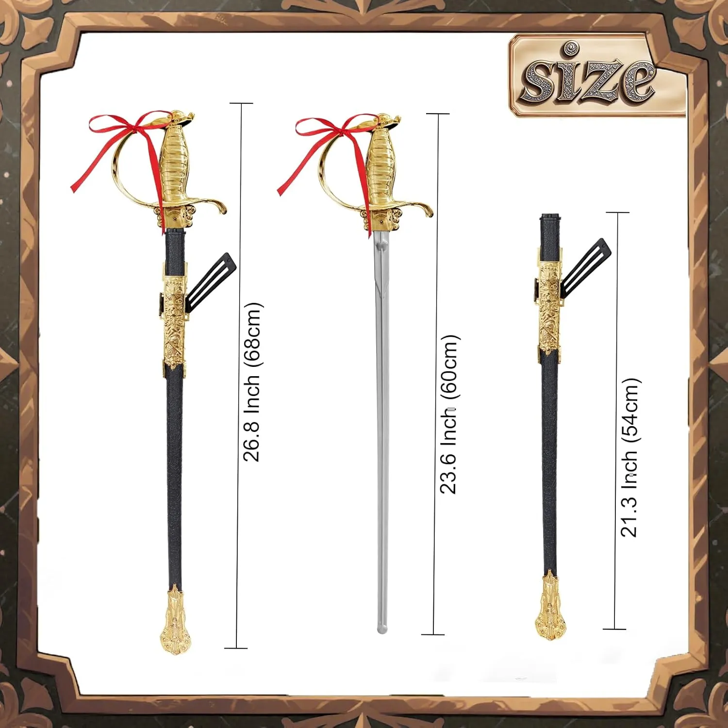 2pcs Toy Sword,27" Fencing Sword Toys,Plastic Musketeer Sword and Sheath for Kids Role-Play Props,Halloween Cosplay