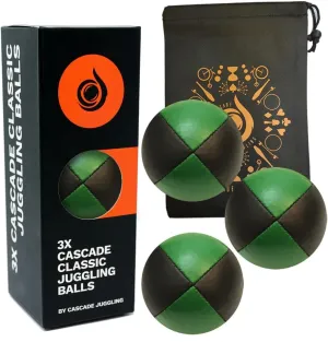 3 x Pro 115g Cascade Classic Black Theme Juggling Balls - Thud Juggling Balls & Bag - Set of 3 Juggling Balls (Green and Black)