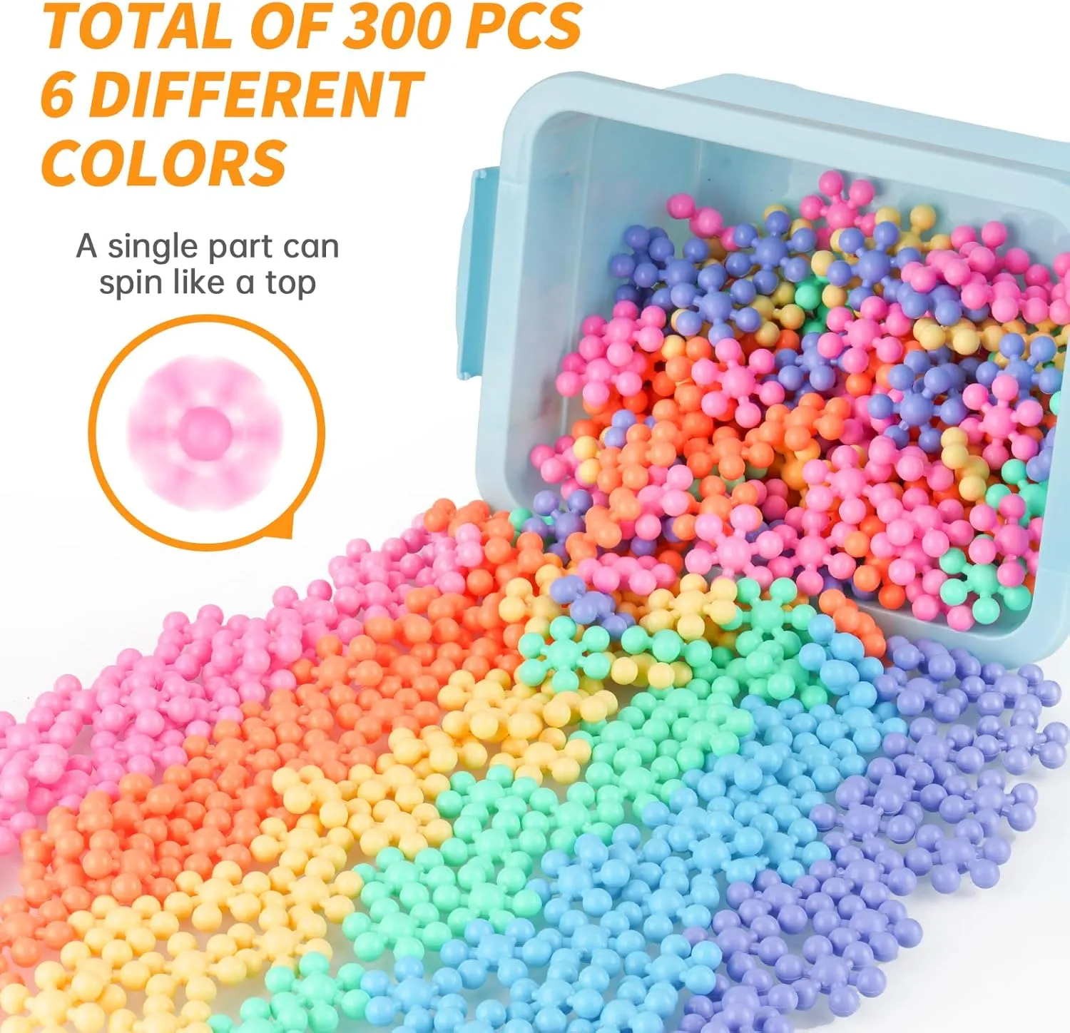 300PCS Interlocking Snowflake Building Block Toy for Kids Ages 3 , Multi-Color Solid Plastic Early Learning Creativity Educational STEM Toy with Carrying Case Safe Material (Macaron Colors)