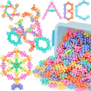 300PCS Interlocking Snowflake Building Block Toy for Kids Ages 3 , Multi-Color Solid Plastic Early Learning Creativity Educational STEM Toy with Carrying Case Safe Material (Macaron Colors)