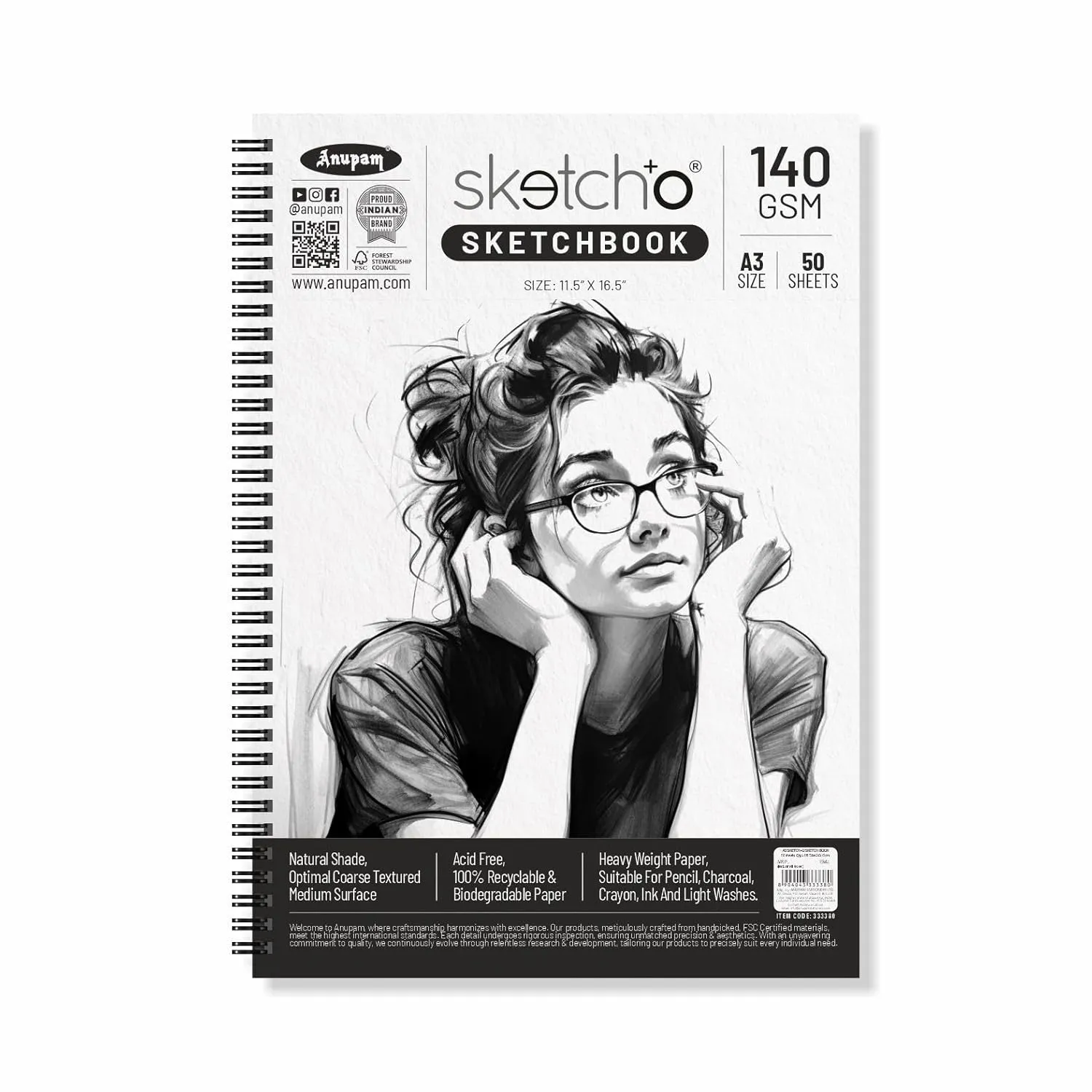 333380 SKETCH O SOFT COVER (SIDE WIRO) 140 GSM A3 50 SHEETS