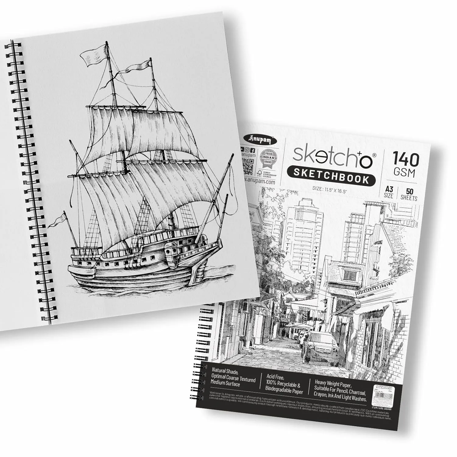 333380 SKETCH O SOFT COVER (SIDE WIRO) 140 GSM A3 50 SHEETS