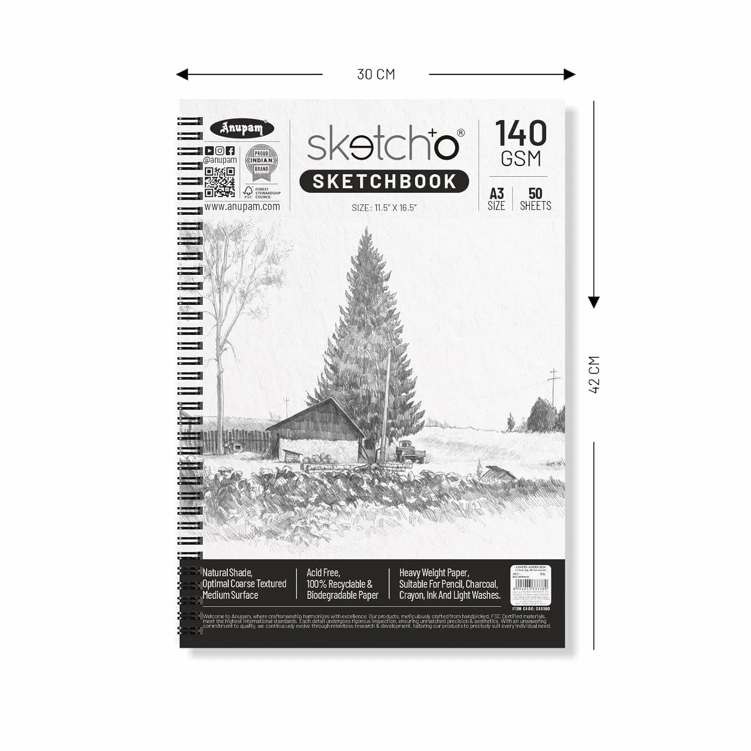 333380 SKETCH O SOFT COVER (SIDE WIRO) 140 GSM A3 50 SHEETS