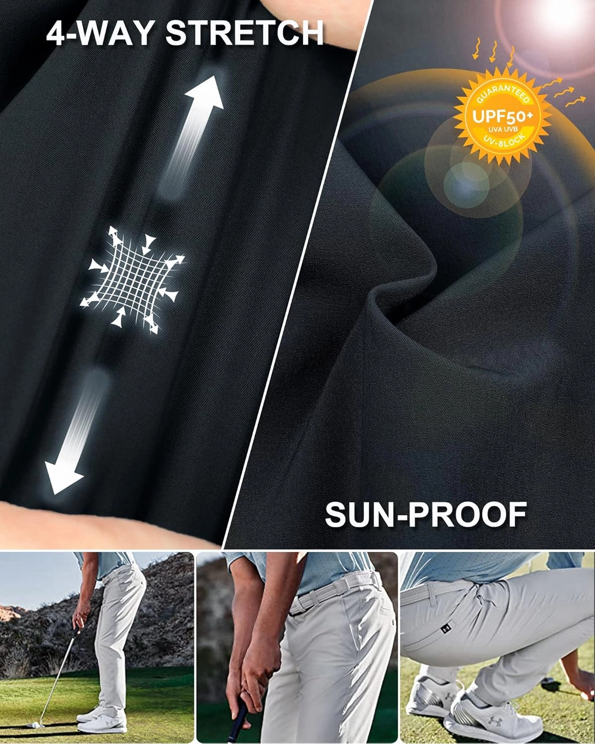 33,000ft Men's Golf Pants with 5 Pockets Classic-Fit Stretch Quick Dry Lightweight UPF 50  Hiking Pants