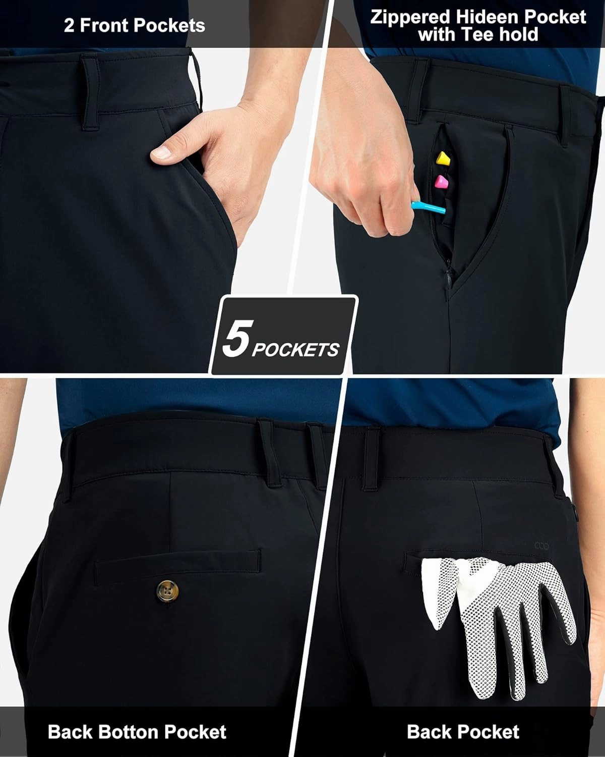 33,000ft Men's Golf Pants with 5 Pockets Classic-Fit Stretch Quick Dry Lightweight UPF 50  Hiking Pants