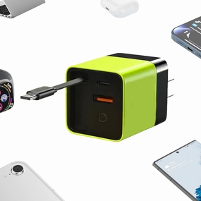 3 in 1 GaN Charger, Scalable 80W MAX Fast Charger Module with Type-C Cable and 2 USB Ports, Cell Phone Tablet Chargers & Power adapters, Retractable Phone Charger Wall Plug (Green)