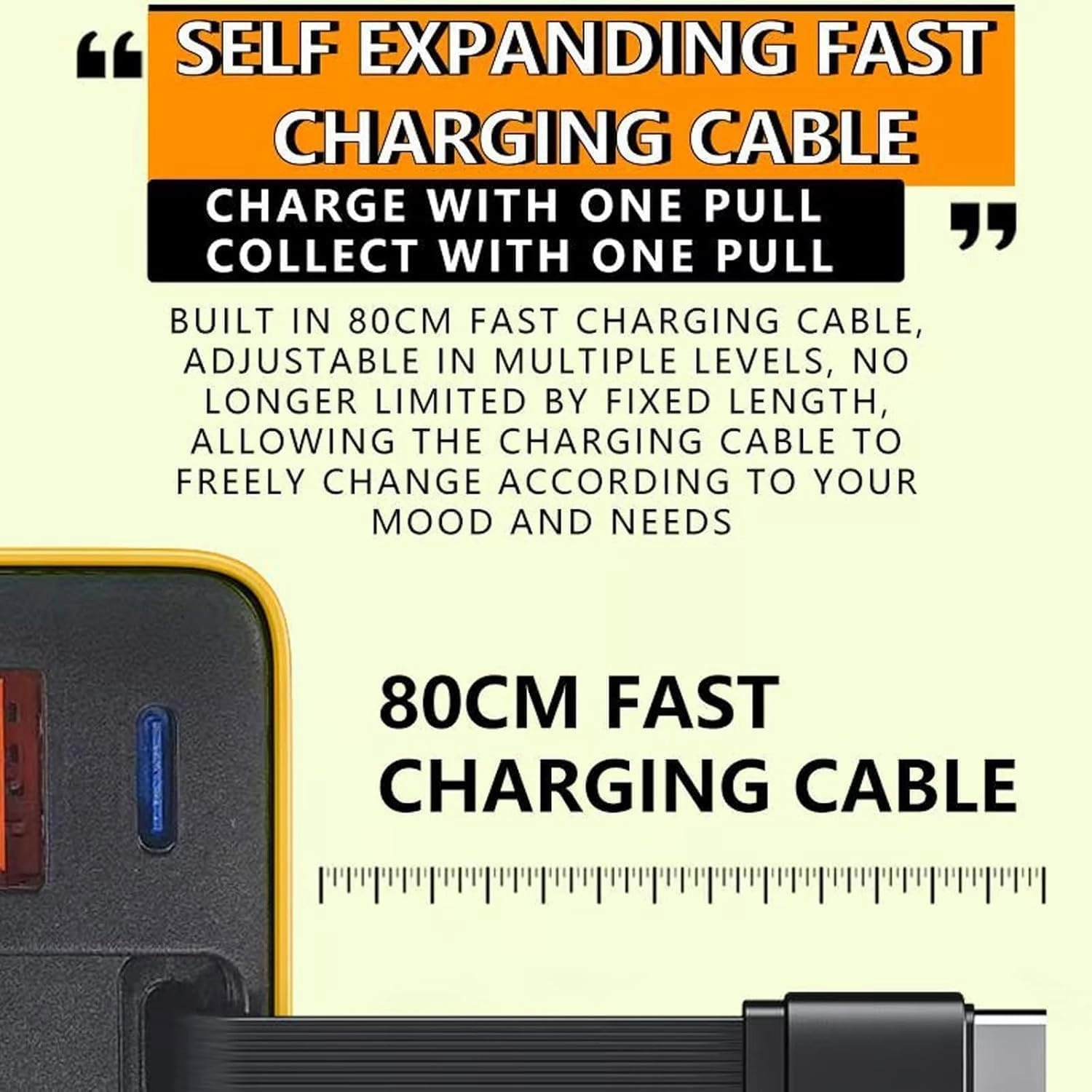 3 in 1 GaN Charger, Scalable 80W MAX Fast Charger Module with Type-C Cable and 2 USB Ports, Cell Phone Tablet Chargers & Power adapters, Retractable Phone Charger Wall Plug (Green)