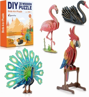 3D Wooden Puzzle – 4 Colorful Toy Birds for Kids Model Building Kits-Brain Teaser Puzzles Educational STEM Kits for Boys, Girls and Adults- DIY Wood Crafts 3-D Puzzles Birthday Gifts for Boys & Girls