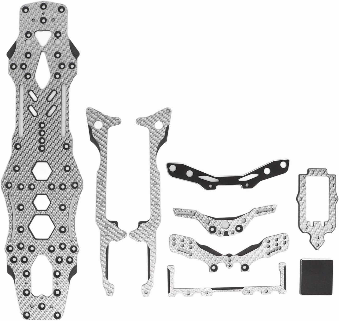3RACING D5S Lite 1/10 RC Car Upgrade Chassis Set, Carbon and Aluminum Accessories, Hollow for Better Cooling, Installation, Improves Drift Performance (Silver SSG)