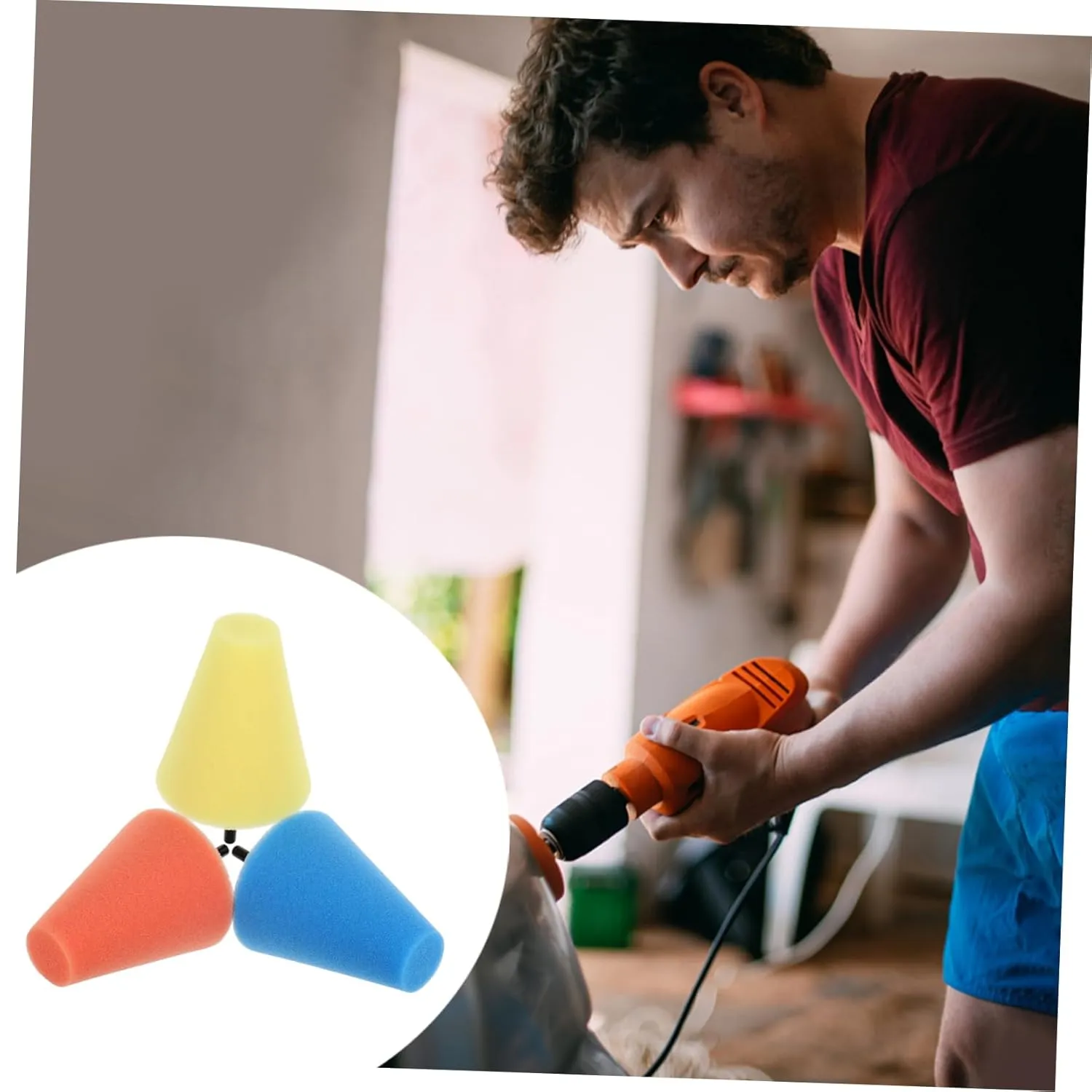 3sets Car Wheel Buffing Sponge Pads Cone Shape Polishing Tool for Auto Detailing Durable Reusable for Waxing Polishing Sealing Paints Suitable for Cars Boats Motorcycles 3pcs*3