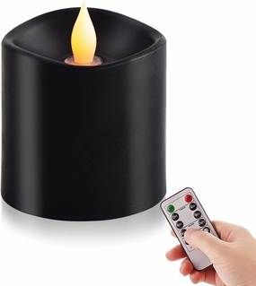 3x3 Flickering Flameless Candles Set of 1, 2AA Battery Life 600 Hours Battery Candles Flickering with Timer, 3 inch Flameless Candles with Remote for Indoor/Outdoor, Black