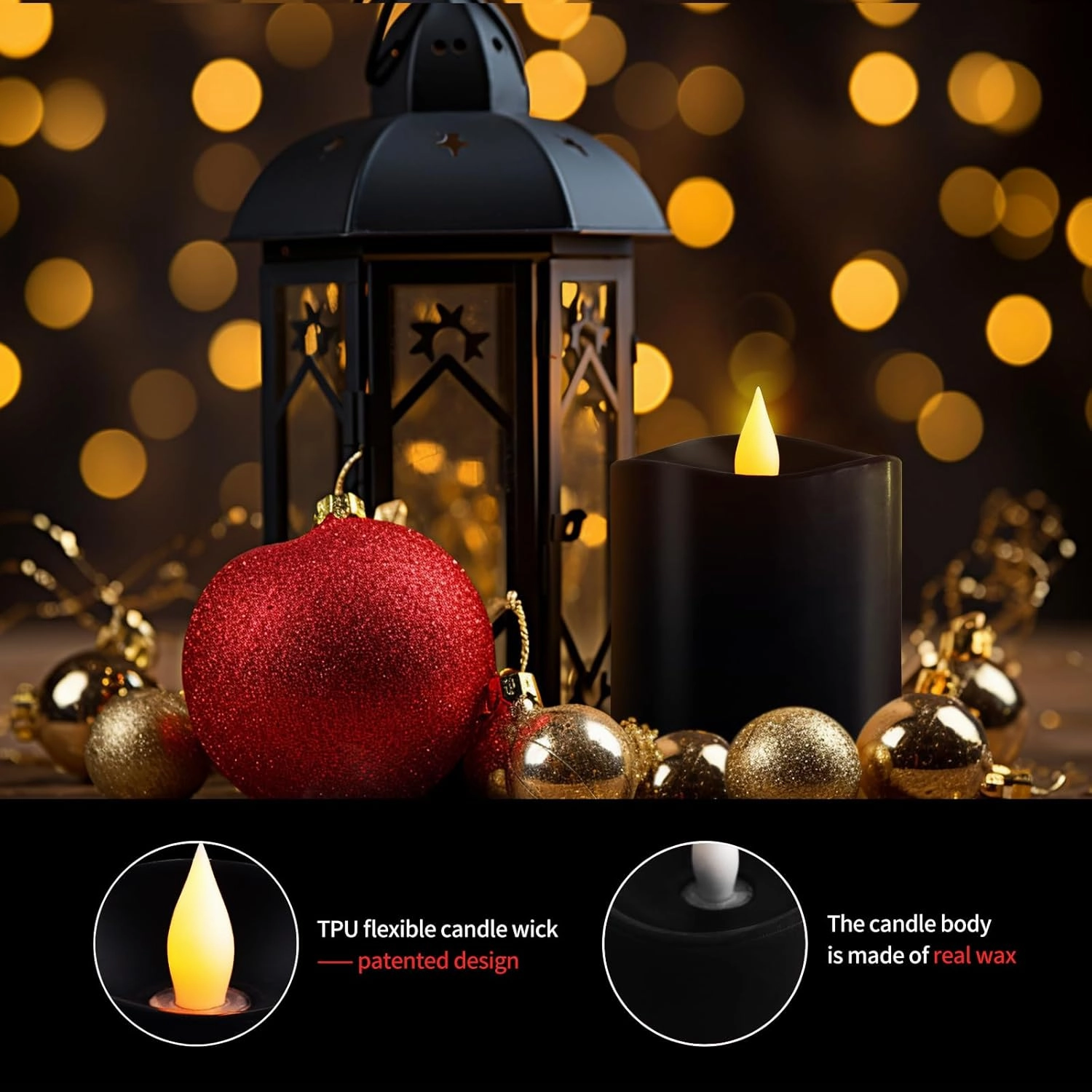 3x3 Flickering Flameless Candles Set of 1, 2AA Battery Life 600 Hours Battery Candles Flickering with Timer, 3 inch Flameless Candles with Remote for Indoor/Outdoor, Black