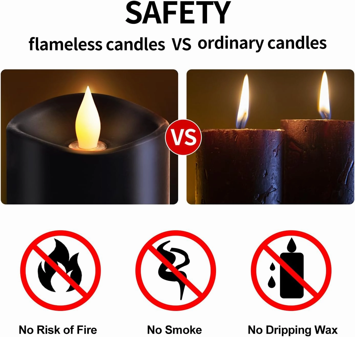 3x3 Flickering Flameless Candles Set of 1, 2AA Battery Life 600 Hours Battery Candles Flickering with Timer, 3 inch Flameless Candles with Remote for Indoor/Outdoor, Black