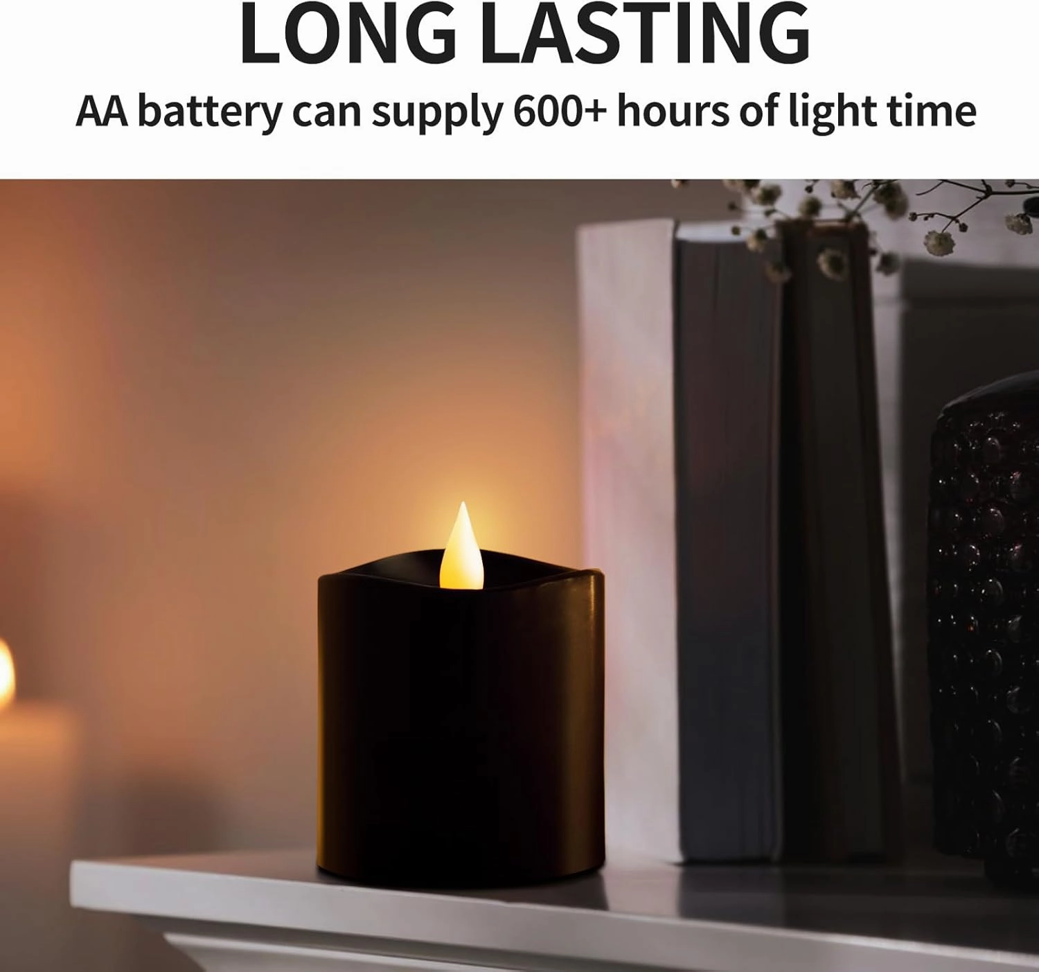 3x3 Flickering Flameless Candles Set of 1, 2AA Battery Life 600 Hours Battery Candles Flickering with Timer, 3 inch Flameless Candles with Remote for Indoor/Outdoor, Black