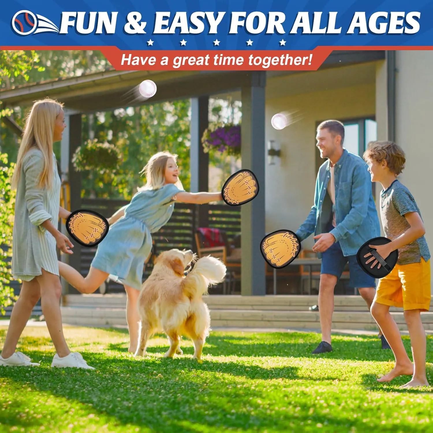 4 Pack Catch Ball Game Set, Outdoor Toys for Kids Ages 4-8-12, Kids Baseball Training Glove for Sports, Summer Toys Pool Beach Backyard Lawn Games for Toddlers Kids Family, Fun Ideal Gifts