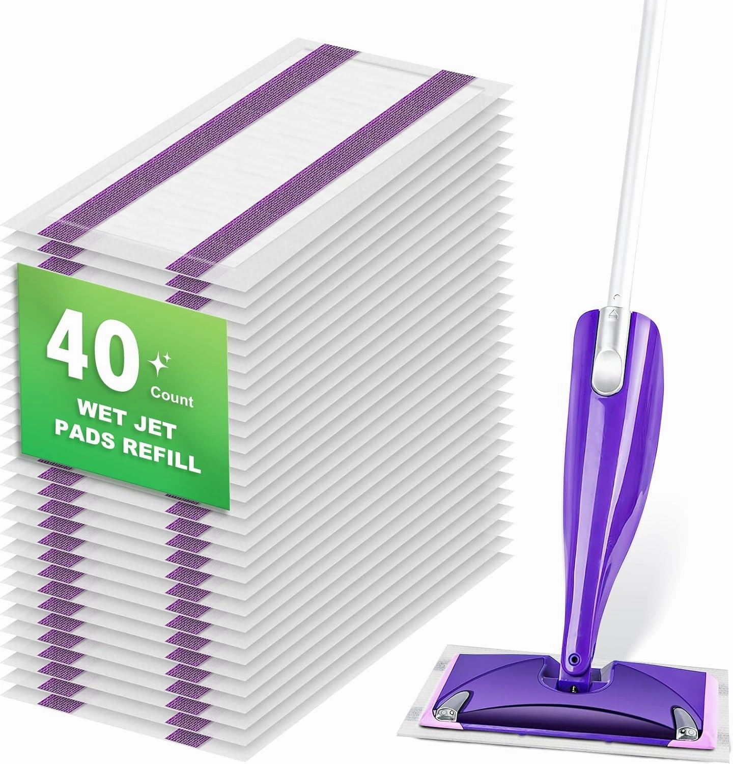 40 Count Disposable Mop Pad Replacement for Swiffer WetJet Spray Mop, Extra Strong Dirt Locking and Water Absorbent, Powerful Stain Removal