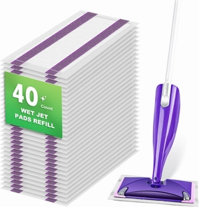 40 Count Disposable Mop Pad Replacement for Swiffer WetJet Spray Mop, Extra Strong Dirt Locking and Water Absorbent, Powerful Stain Removal