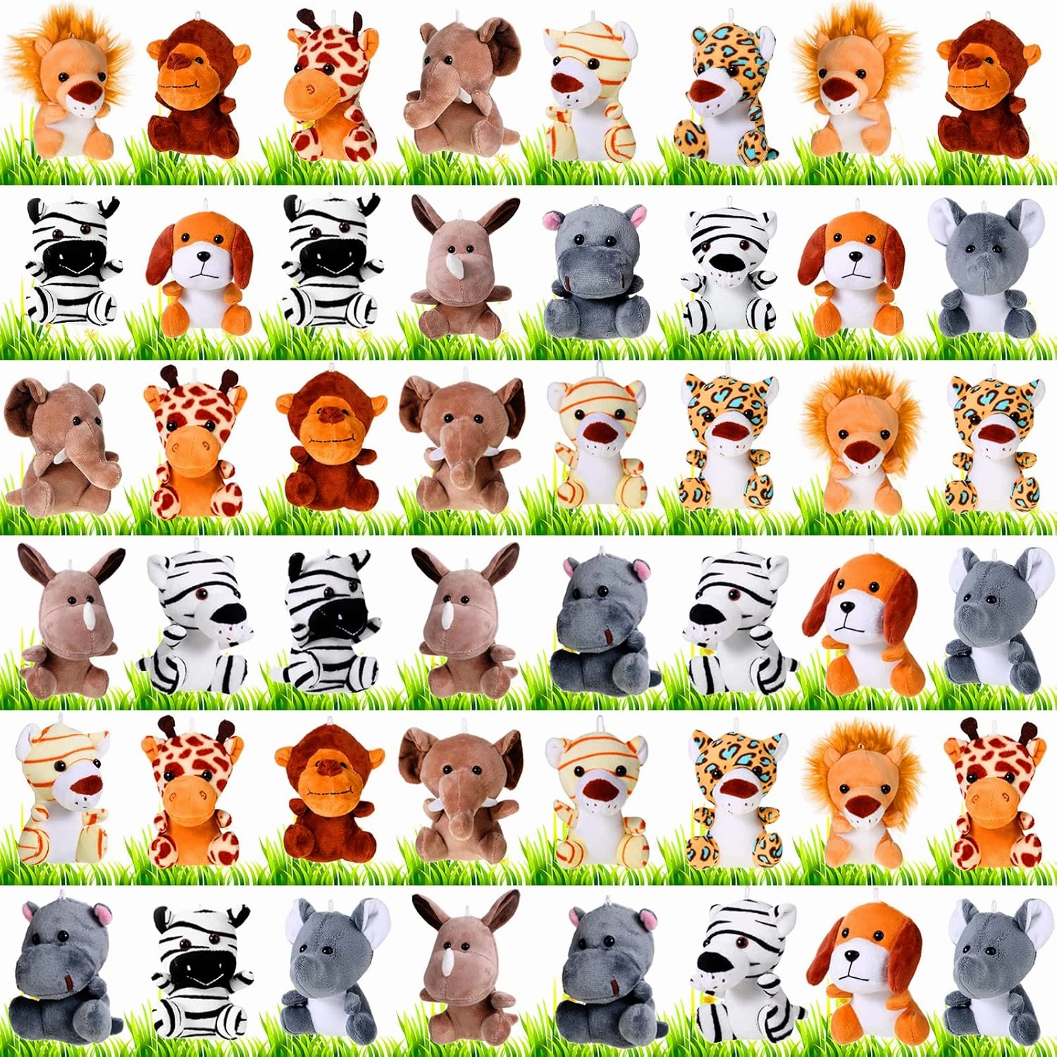 48 Pcs Bulk Mini Jungle Animal Plush Toys Small Stuffed Forest Animals in 4-5.5 Inch Tiny Zoo Animals Toys with Keychains for Safari Animal Themed Parties Teacher Student Award (Sitting)