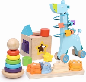 4-in-1 Wooden Montessori Toys for 1  Year Old - Educational Sensory Toys for Toddlers Aged 1-3 - Baby Learning Toys for Boys and Girls, Christmas Birthday Gifts