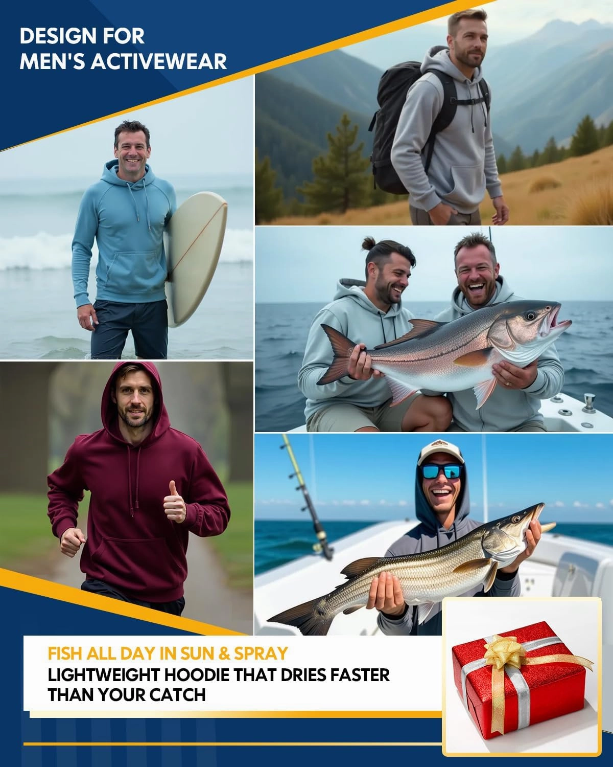 4 Pack Men's Sun Shirts UPF 50  Rash Guard Long Sleeve Sun Protection Hoodies UV Fishing Athletic Workout Hiking Hooded
