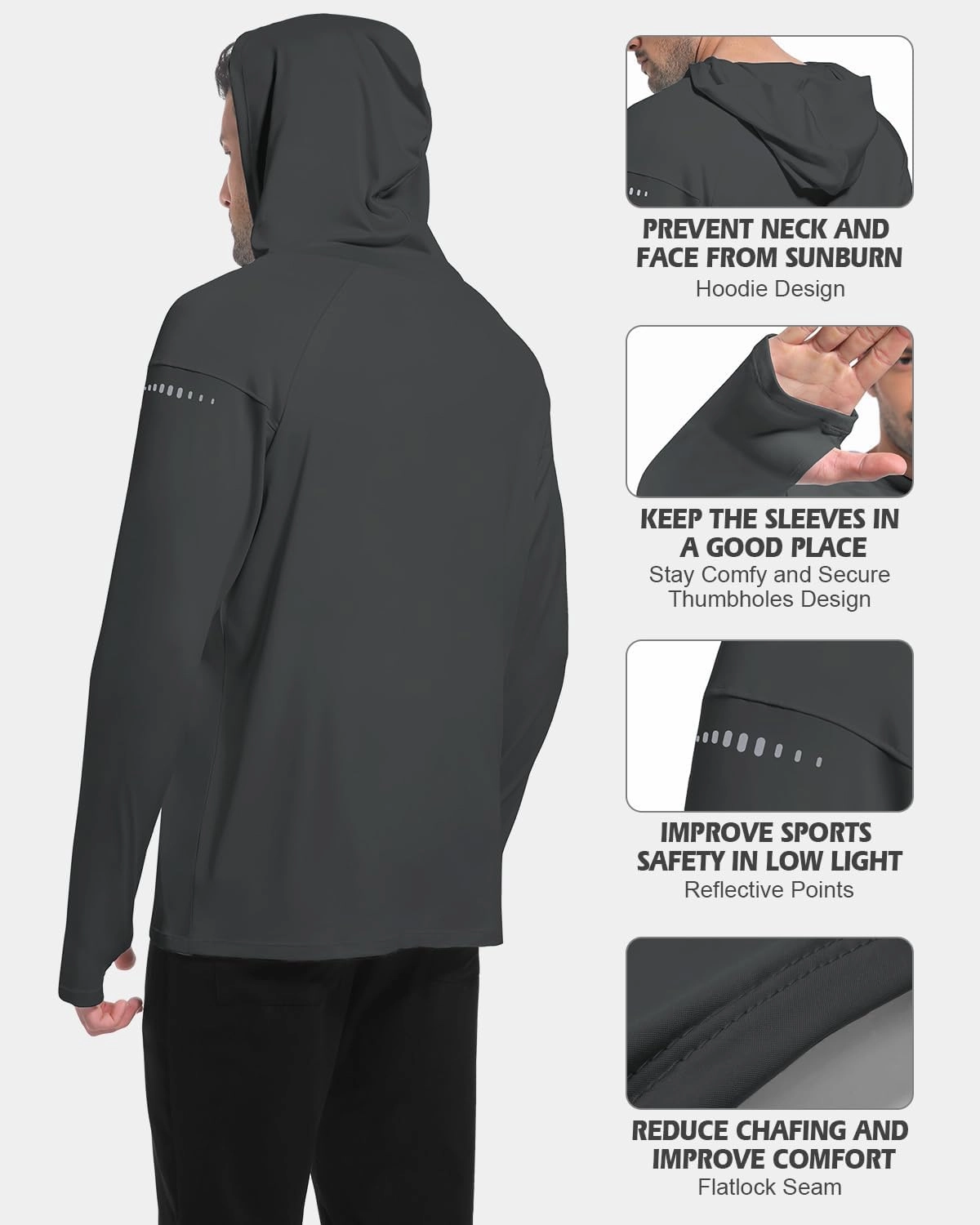 4 Pack Men's Sun Shirts UPF 50  Rash Guard Long Sleeve Sun Protection Hoodies UV Fishing Athletic Workout Hiking Hooded
