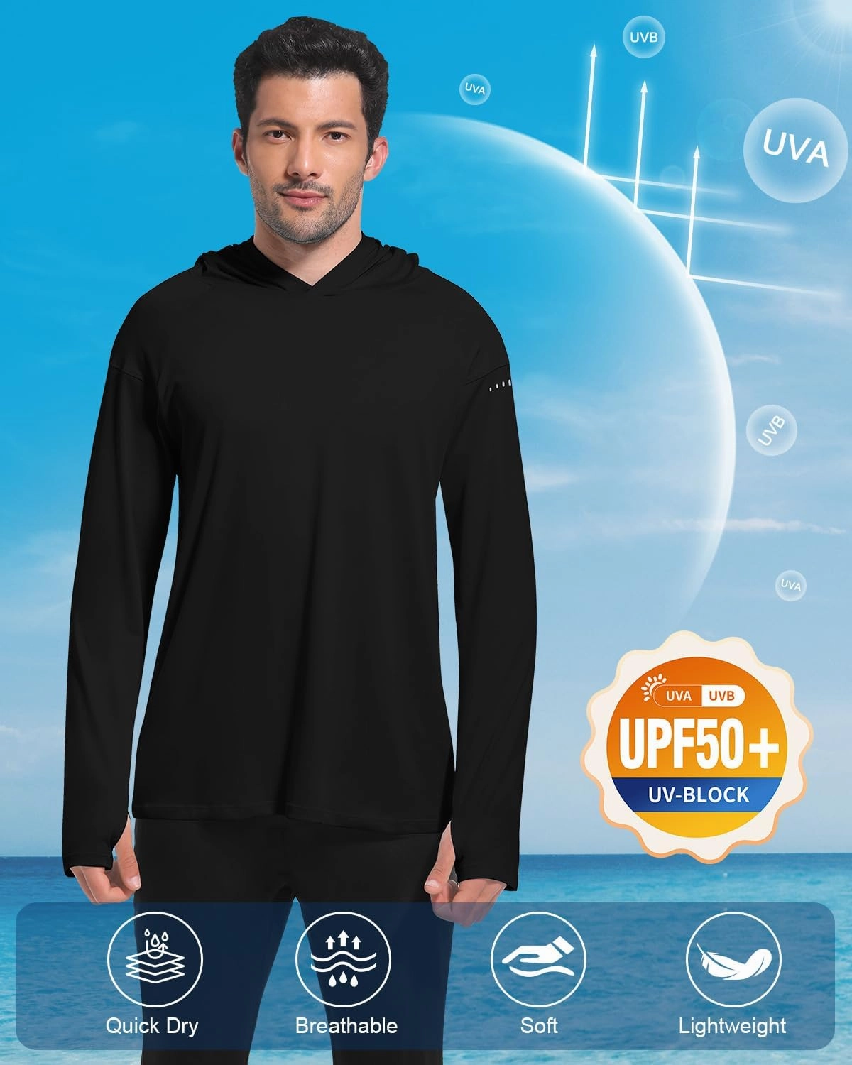 4 Pack Men's Sun Shirts UPF 50  Rash Guard Long Sleeve Sun Protection Hoodies UV Fishing Athletic Workout Hiking Hooded