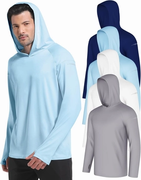 4 Pack Men's Sun Shirts UPF 50  Rash Guard Long Sleeve Sun Protection Hoodies UV Fishing Athletic Workout Hiking Hooded