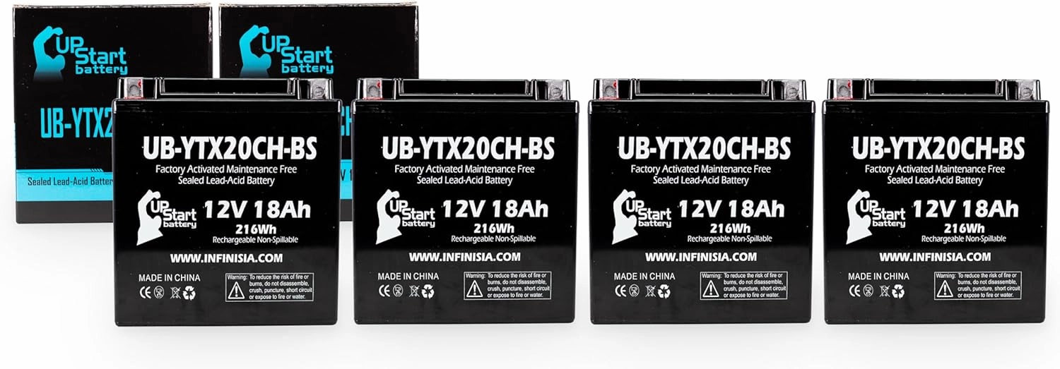 4-Pack UB-YTX20CH-BS Battery Replacement for 2011 Piaggio-Gilera Fuoco 500ie 500 CC Scooter - Factory Activated, Maintenance Free, Motorcycle Battery - 12V, 18AH, UpStart Battery Brand