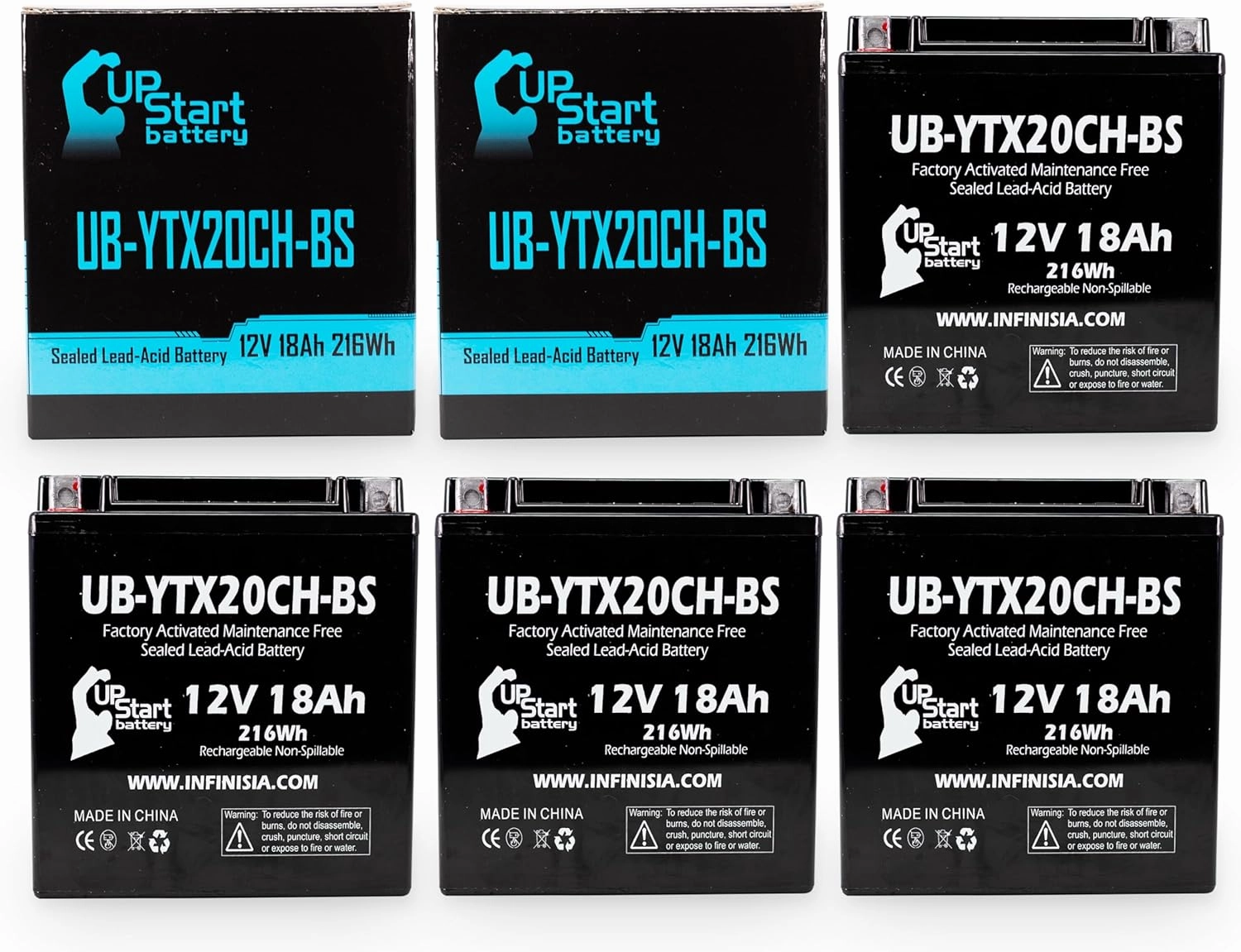 4-Pack UB-YTX20CH-BS Battery Replacement for 2013 Piaggio-Gilera Fuoco 500ie 500 CC Scooter - Factory Activated, Maintenance Free, Motorcycle Battery - 12V, 18AH, UpStart Battery Brand