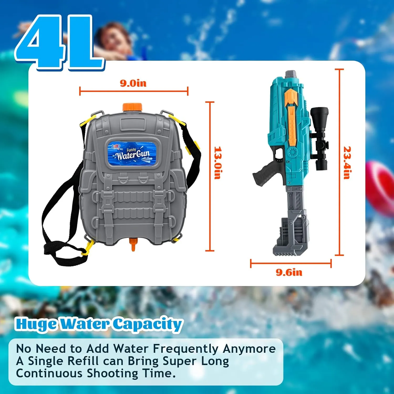 4L Backpack Electric Water Gun - Automatic Squirt Gun with Adjustable Straps Up to 40 FT Range,Super Battery-Powered Water Soaker Gun Toy for Adults Kids,Summer Swimming Pool Party Beach Outdoor