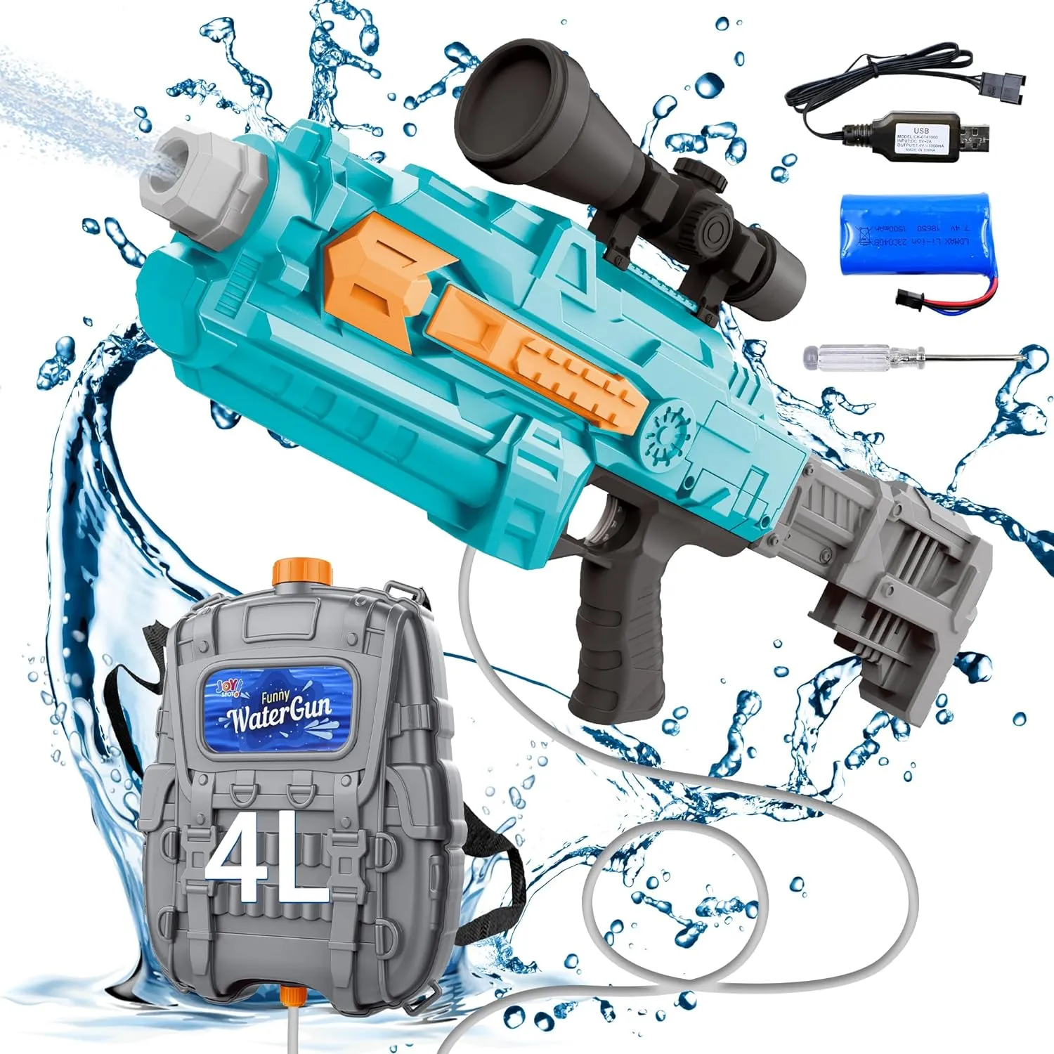 4L Backpack Electric Water Gun - Automatic Squirt Gun with Adjustable Straps Up to 40 FT Range,Super Battery-Powered Water Soaker Gun Toy for Adults Kids,Summer Swimming Pool Party Beach Outdoor