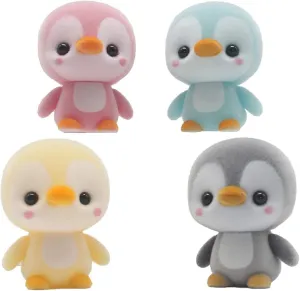 4Pcs Mini Penguin with Plush Surface Toys, Desk Decor for Office Home Room Car Gift for Wedding Birthday Christmas Children's Day