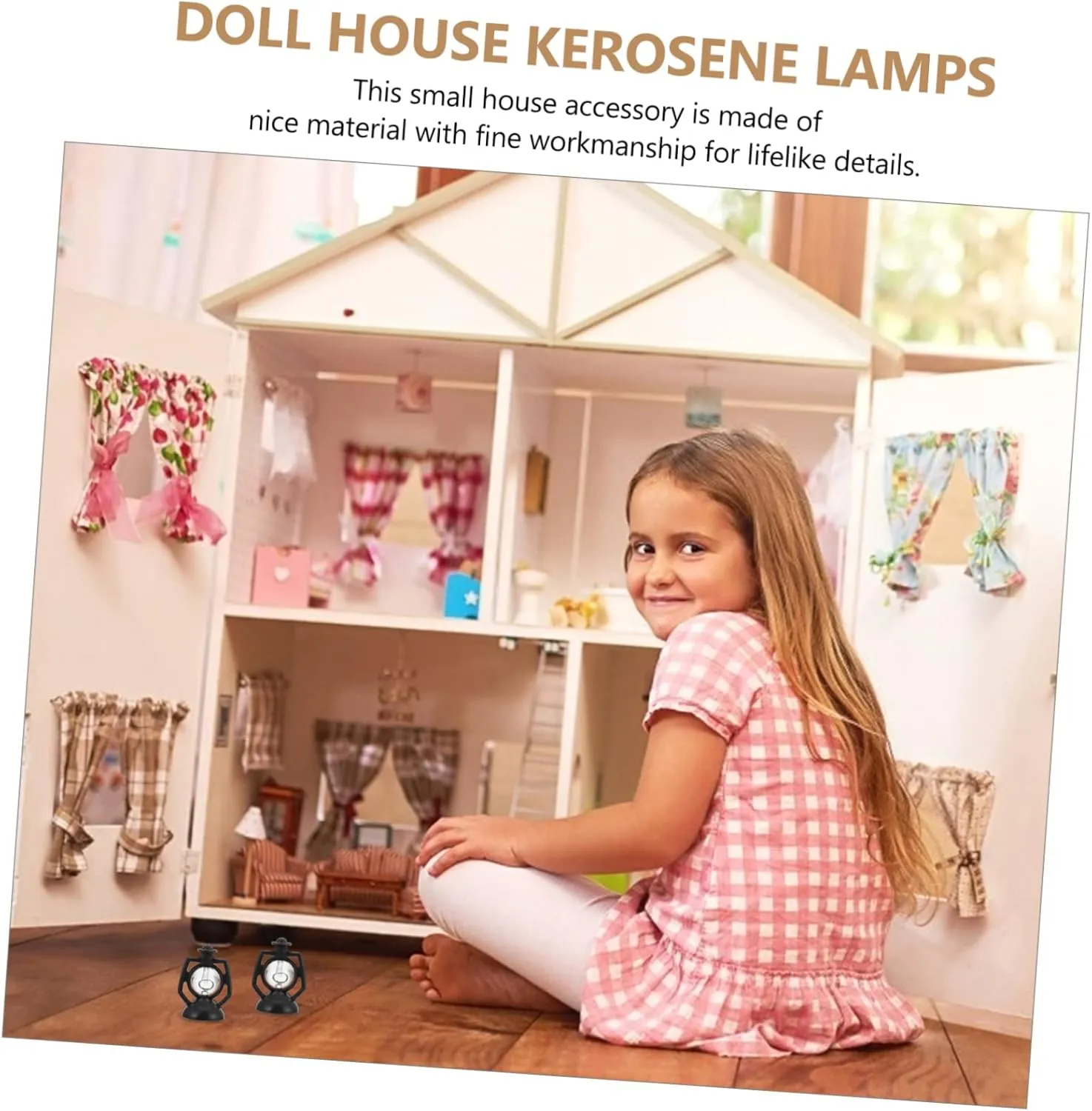 4sets Retro Photo Props Doll House Miniature Kerosene Lamps Lanterns Lifelike Craftsmanship Compact Design 12pcs*4