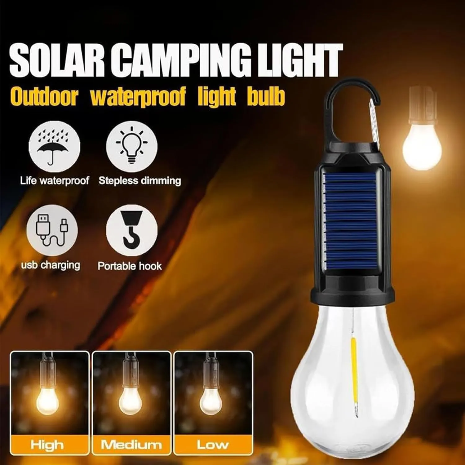 5 Pcs Solar Rechargeable Hooked Camping Light & 5 Lights Waterproof LED Camping Lantern with 3 Modes USB/Solar Charging for Hiking, Fishing & Emergency Use (Indoor/Outdoor) (A, with Gifts)