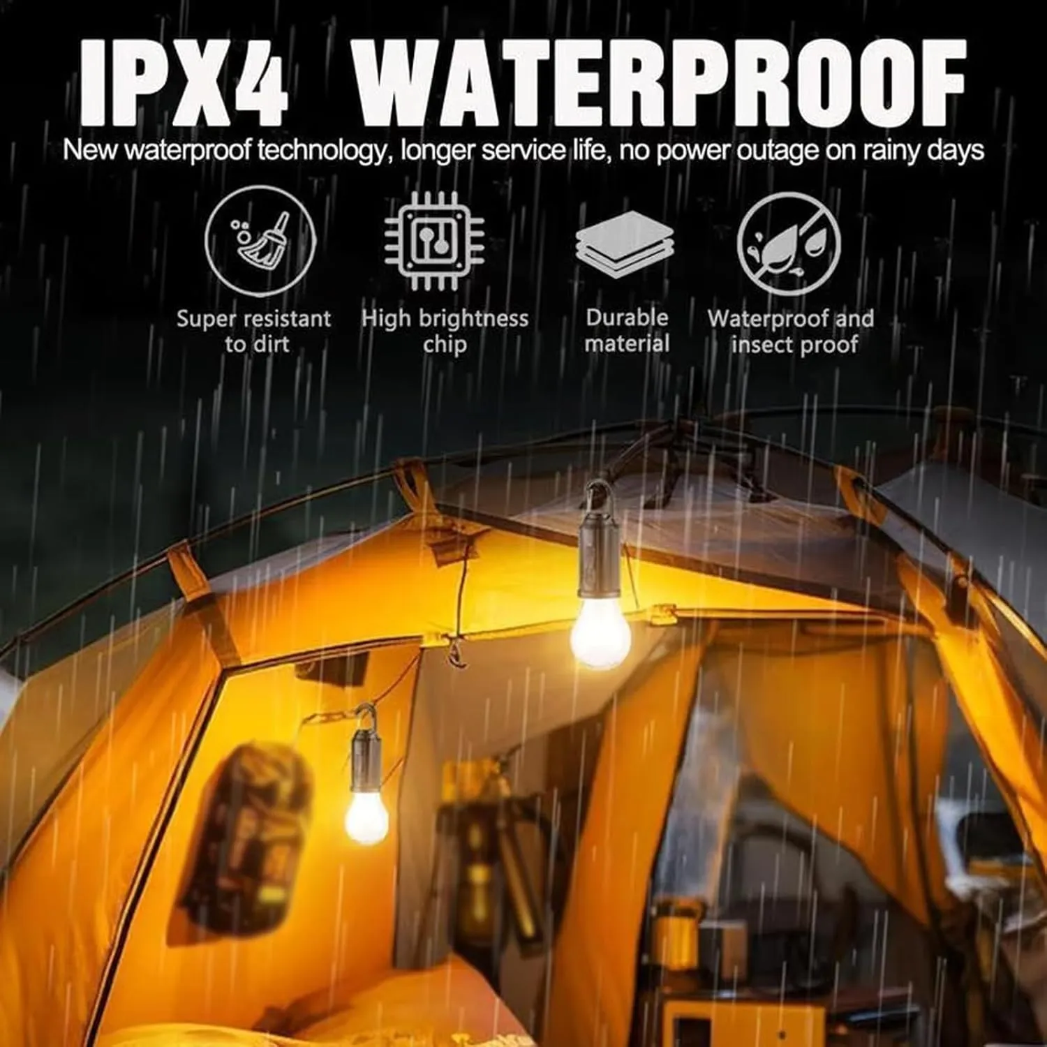 5 Pcs Solar Rechargeable Hooked Camping Light & 5 Lights Waterproof LED Camping Lantern with 3 Modes USB/Solar Charging for Hiking, Fishing & Emergency Use (Indoor/Outdoor) (A, with Gifts)