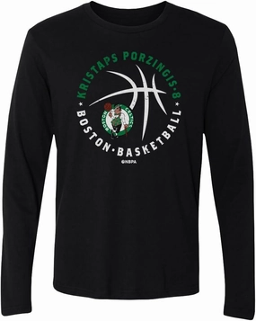 500 LEVEL Kristaps Porzingis Boston Celtics Long Sleeve Shirt - Kristaps Porzingis Boston Celtics Player Ball WHT