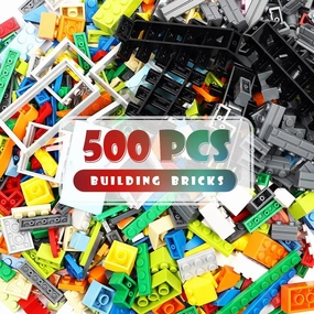 500PCS Classic Building Blocks, Basic Building Bricks with Wall Blocks, Wheels, Windows & Door Pieces, Mix Colors Bulks Building Sets for Boys and Girls, Compatible with All Brands